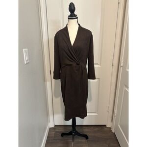 J McLaughlin Lillian Brown Faux Suede Wrap Dress M Chic V Neck